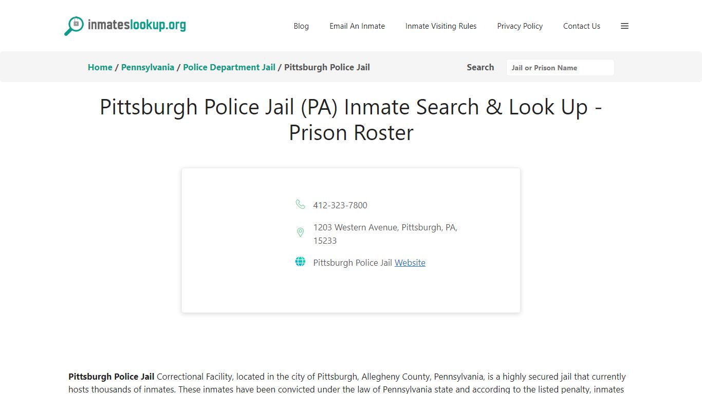 Pittsburgh Police Jail (PA) Inmate Search & Look Up - Prison Roster